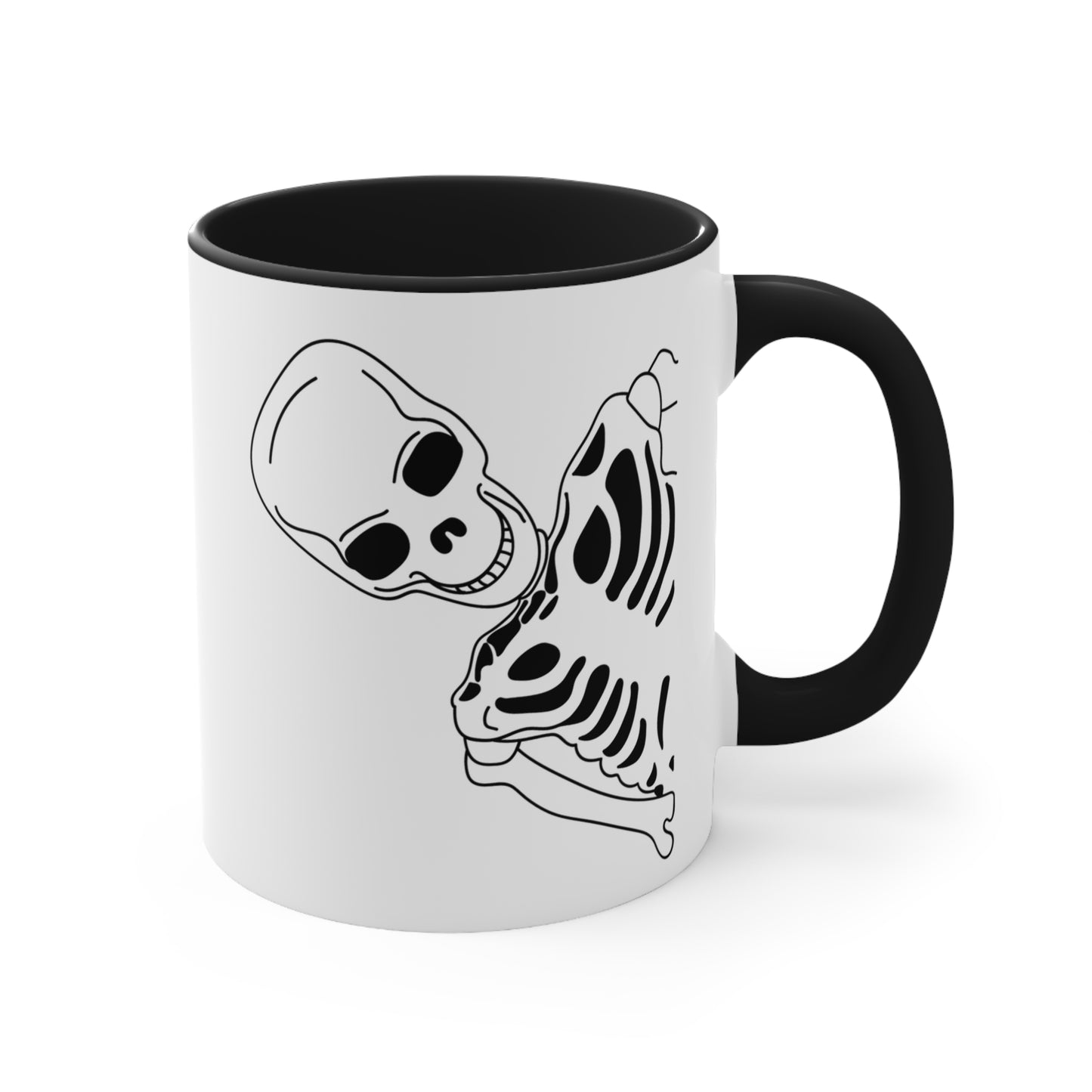 SIPPIN' with SPIRITS - Skeleton Halloween theme Coffee Mug, 11oz with comfortable C-handle in eye-catching 2-tone color scheme