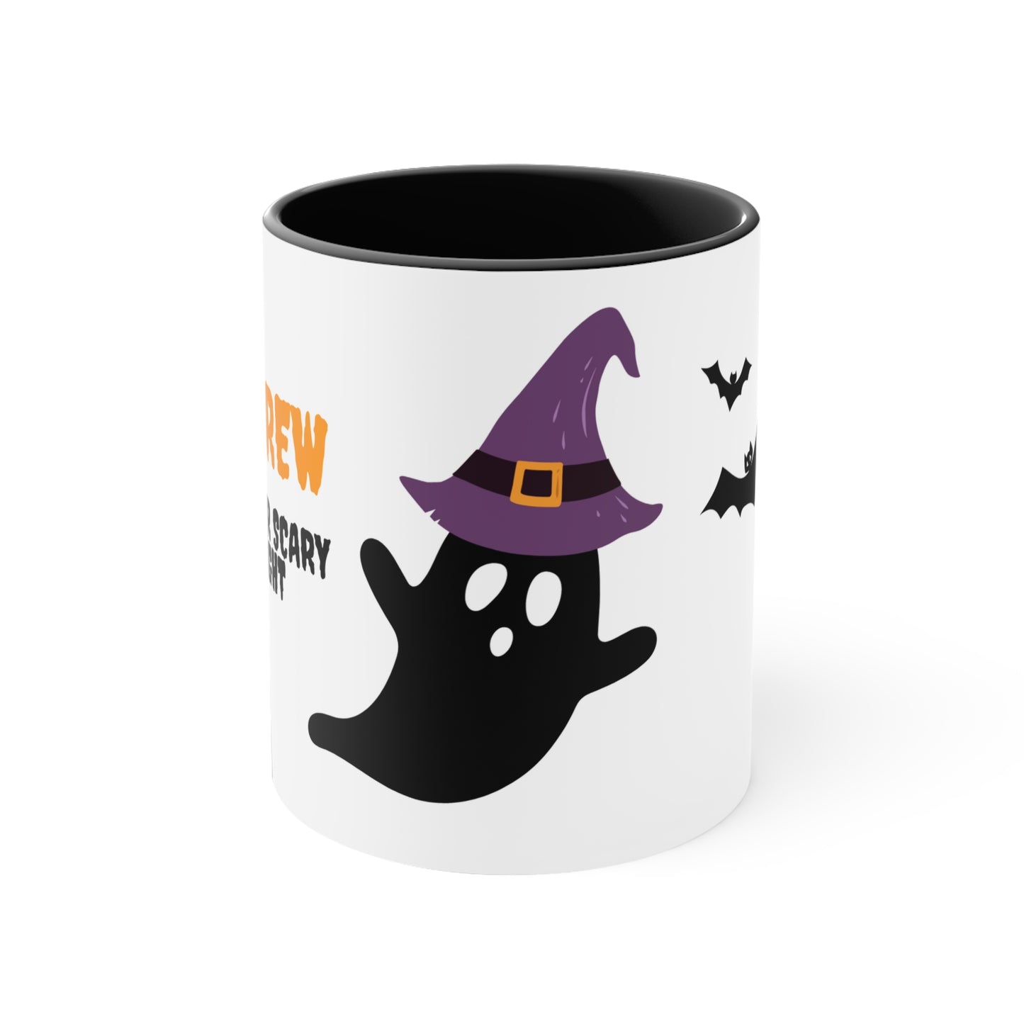 BOO BREW - Spider, Ghost & Bats - Halloween theme Coffee Mug, 11oz with comfortable C-handle in eye-catching 2-tone color scheme