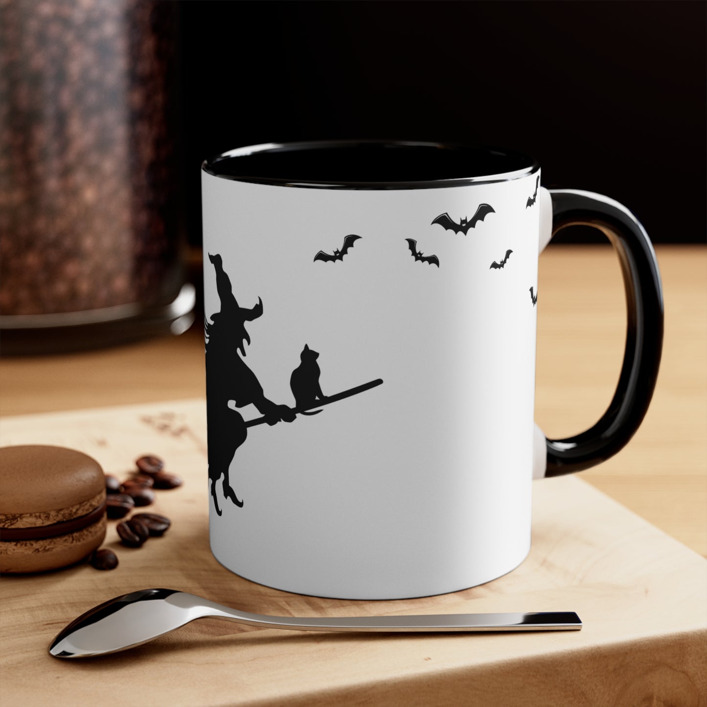 Wickedly Good Coffee Witch on Broom Halloween theme Coffee Mug, 11oz with comfortable C-handle in eye-catching 2-tone color scheme
