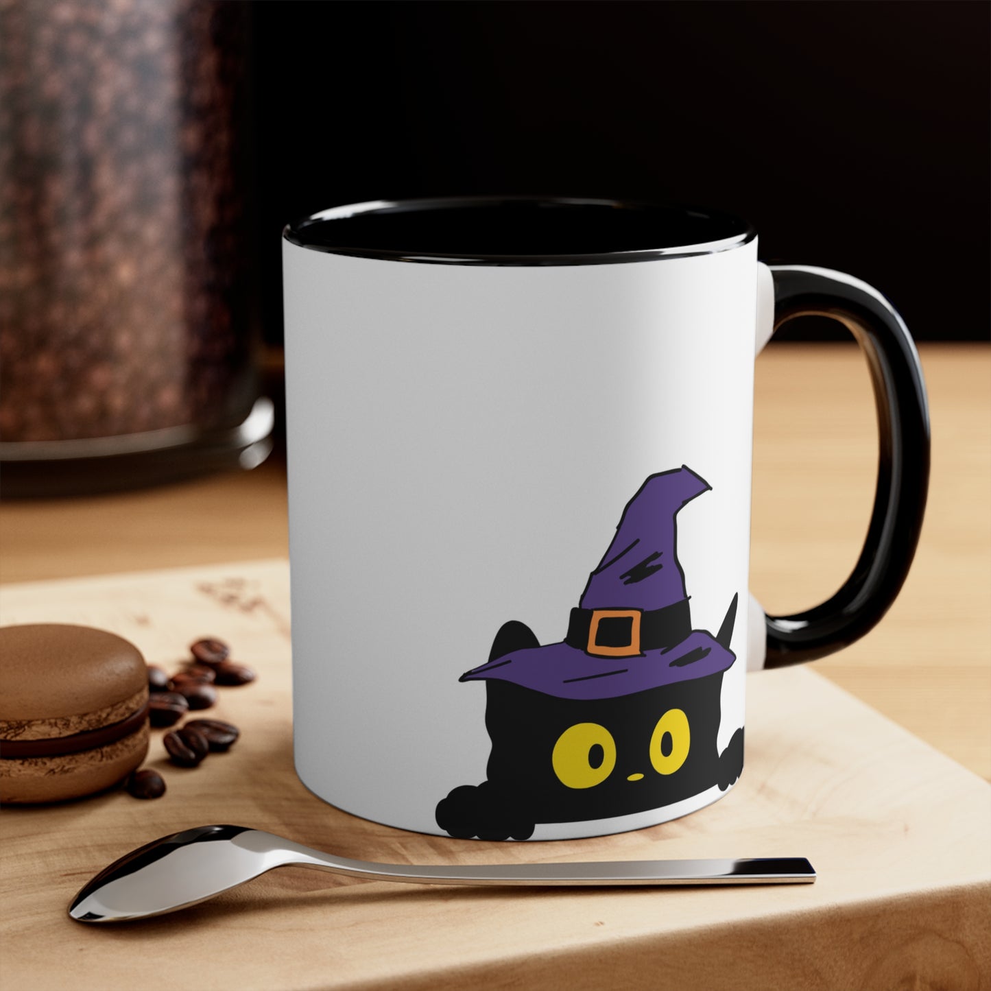 SIPPIN' with SPIRITS - Scaredy Cat Halloween theme Coffee Mug, 11oz with comfortable C-handle in eye-catching 2-tone color scheme