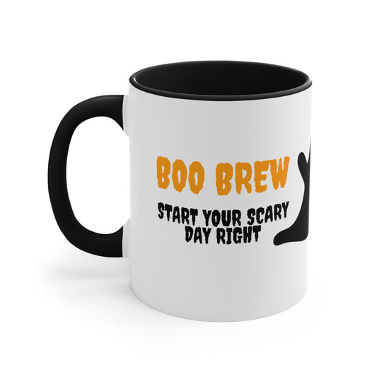 BOO BREW Halloween theme Coffee Mug, 11oz with comfortable C-handle in eye-catching 2-tone color scheme