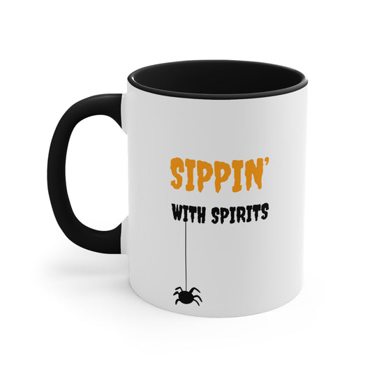 SIPPIN' with SPIRITS - Scaredy Cat Halloween theme Coffee Mug, 11oz with comfortable C-handle in eye-catching 2-tone color scheme