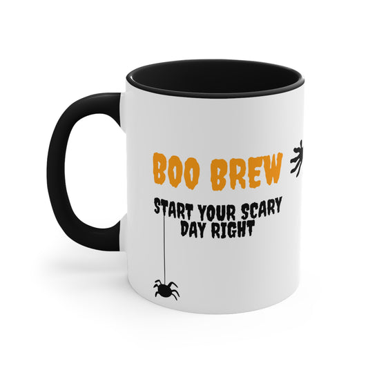 BOO BREW - Start Your Scary Day Right Jack-O-Lantern Halloween theme Coffee Mug, 11oz with comfortable C-handle in eye-catching 2-tone color scheme