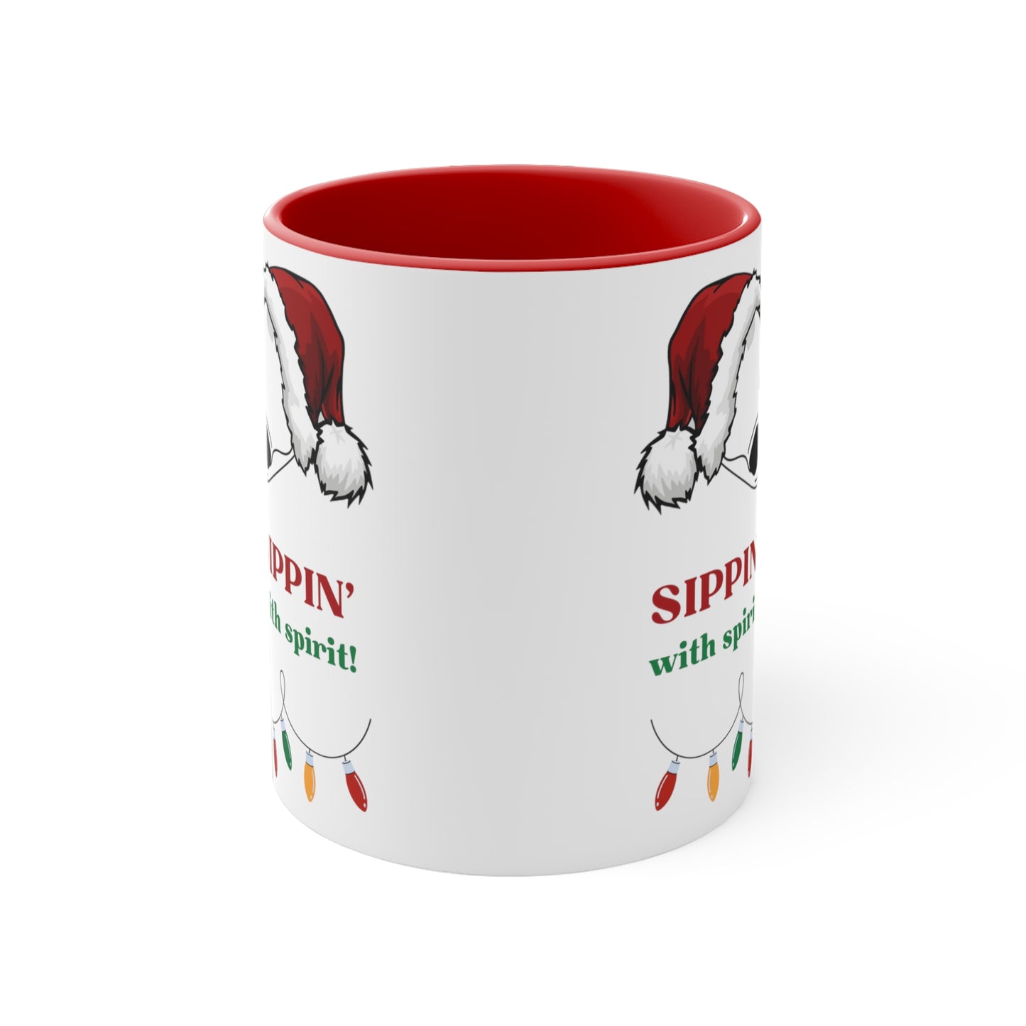 Sippin' with Spirit Skeleton in Santa Hat Color Lights Holiday theme Christmas Gift Coffee Mug, 11oz in eye-catching 2-tone color scheme