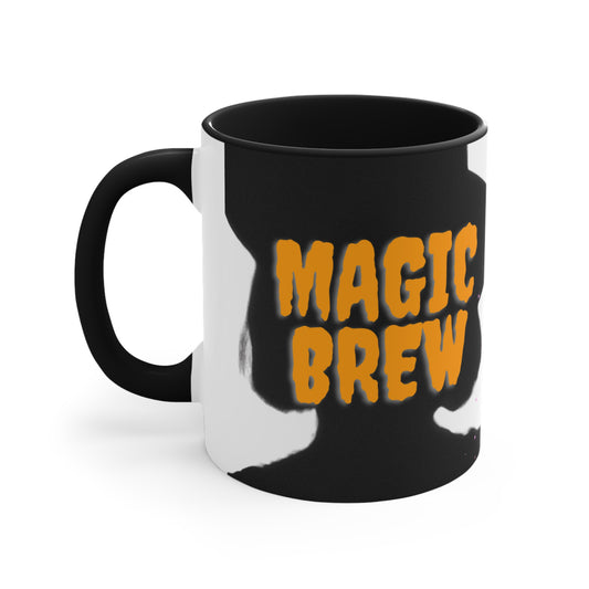 MAGIC BREW theme Halloween Coffee Mug, 11oz with comfortable C-handle in eye-catching 2-tone color scheme
