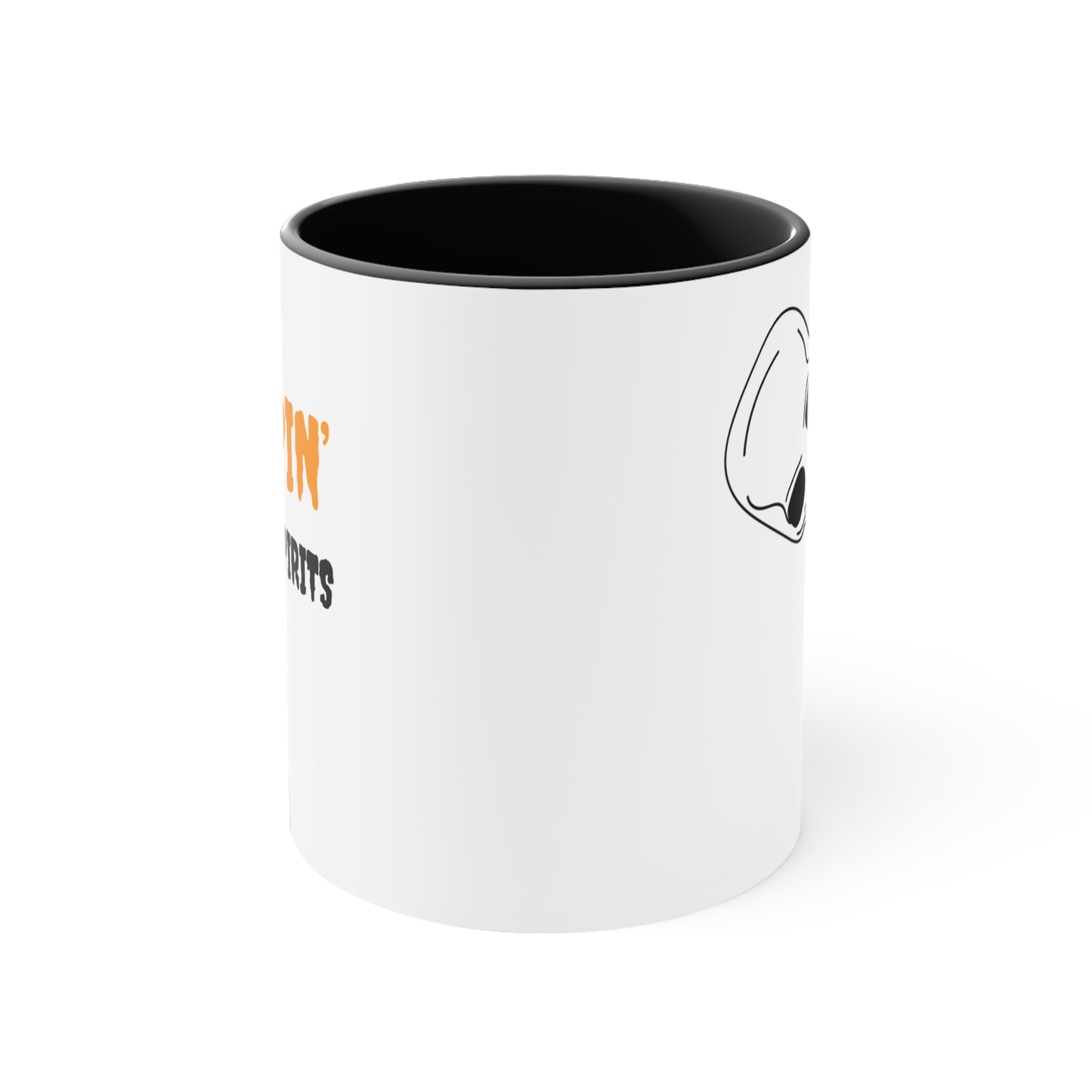 SIPPIN' with SPIRITS - Skeleton Halloween theme Coffee Mug, 11oz with comfortable C-handle in eye-catching 2-tone color scheme