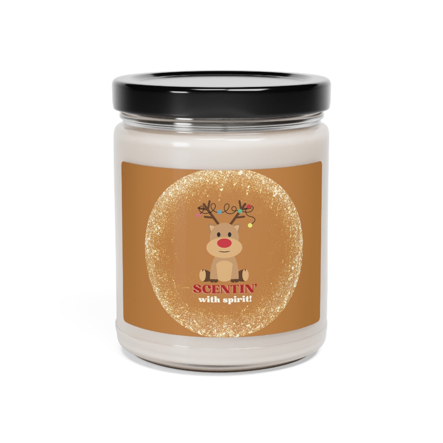 Red Nosed Reindeer "Scentin' with spirit" Christmas theme Scented Soy Candle, 9oz, in 2 Scents to choose from: Apple Harvest & Cinnamon Vanilla