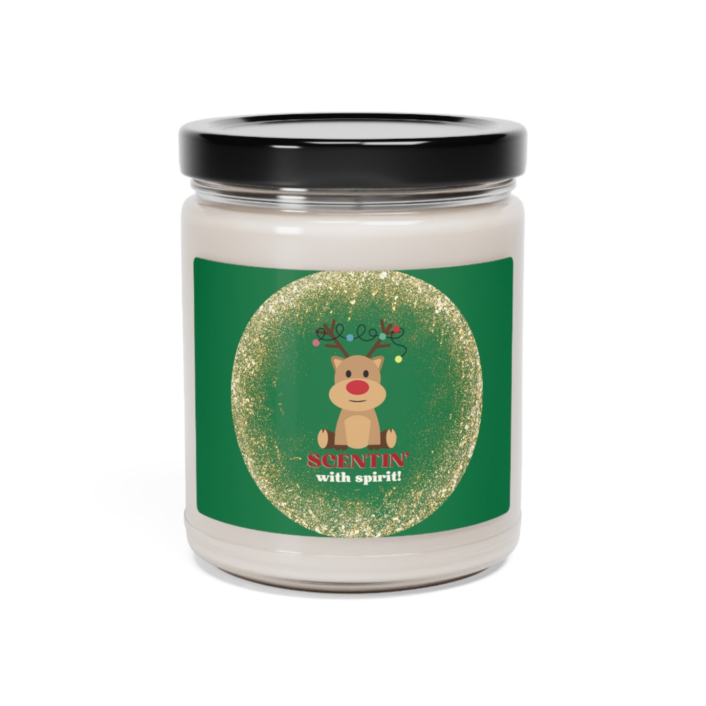 Red Nosed Reindeer "Scentin' with spirit" Christmas theme Scented Soy Candle, 9oz, in 2 Scents to choose from: Apple Harvest & Cinnamon Vanilla